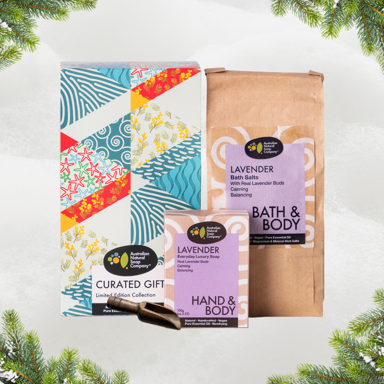 Limited Edition Christmas Gift Pack – Lavender Soap & Bath Salts, with Wooden Scoop