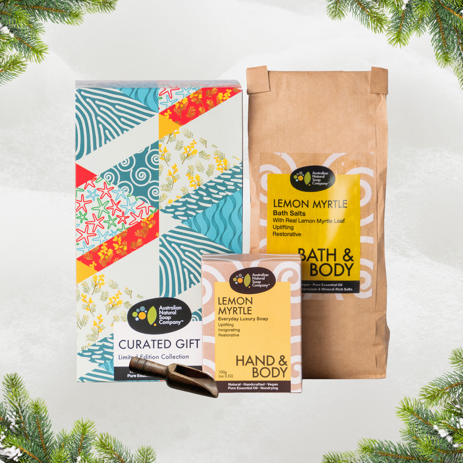 Limited Edition Christmas Gift Pack – Lemon Myrtle Soap & Bath Salts, with Wooden Scoop